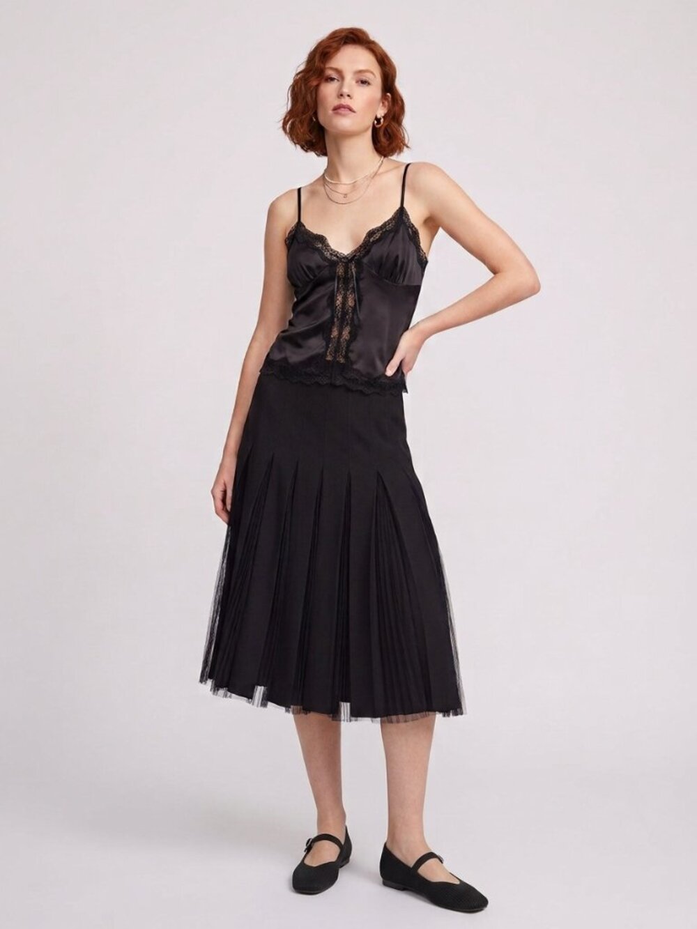 GUIZIO Gibson Black Pleated Chiffon Midi Skirt Size Small Whimsygoth